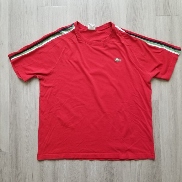 Lacoste Sport T-Shirt Men's Large Red Crocodile Logo Striped Accent (sz 5 Euro) - Picture 1 of 8